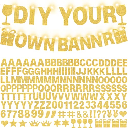 WELITTCON 175Pcs DIY Glitter Customizable Banner Kit Custom Banner Happy Birthday Personalized Letter Banners Decor for Christmas Baby Shower Birthday Party Decorations SuppliesGlitter Gold - Image 1