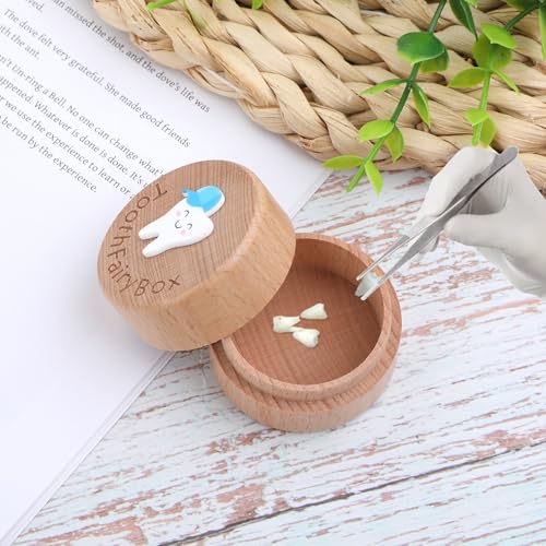 Aeaocvo Tooth Fairy Tooth Holder 3D Carved Tooth Fairy Box, Wood Baby Tooth Box, Cute Lost Tooth Holder for Kids' First Lost Teeth, Dropped Tooth Keepsake Box for Boys Girls - Image 2