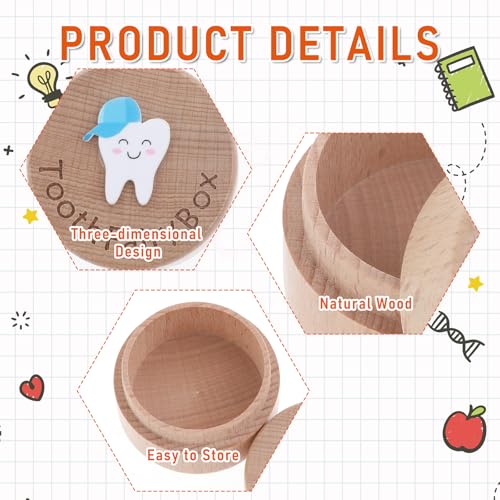 Aeaocvo Tooth Fairy Tooth Holder 3D Carved Tooth Fairy Box, Wood Baby Tooth Box, Cute Lost Tooth Holder for Kids' First Lost Teeth, Dropped Tooth Keepsake Box for Boys Girls - Image 4