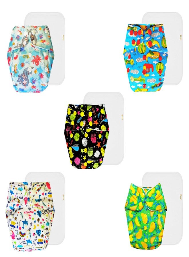 Dumbledo Premium Cloth Diaper with Cotton Insert (Pack of 5) | Hypoallergenic | Breathable | Easy to Clean | Everyday Diapering Essential | 3 Months - 3 Years | Unisex Baby - Image 1