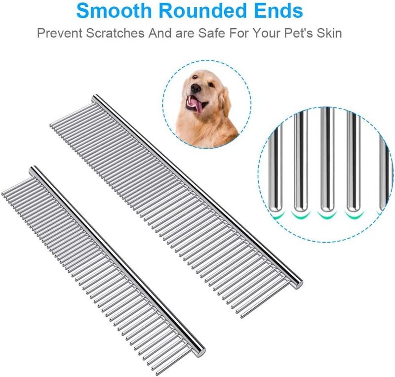 Cafhelp 2 Pack Dog Combs with Rounded Ends Stainless Steel Teeth, Cat Comb for Removing Tangles and Knots, Professional Grooming Tool for Long and Short Haired Dog, Cat and other pets, 6.3IN/7.4IN - Image 2
