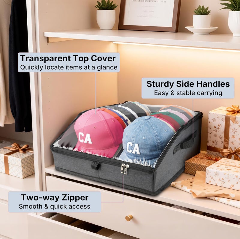 Funnacle Hat Organizer for Baseball Caps, Hat Storage Holder Container for Closet Hold Up to 30 Caps with Clear Window, Hat Boxes for Home Storage (1Pcs Dark Gray - Image 3