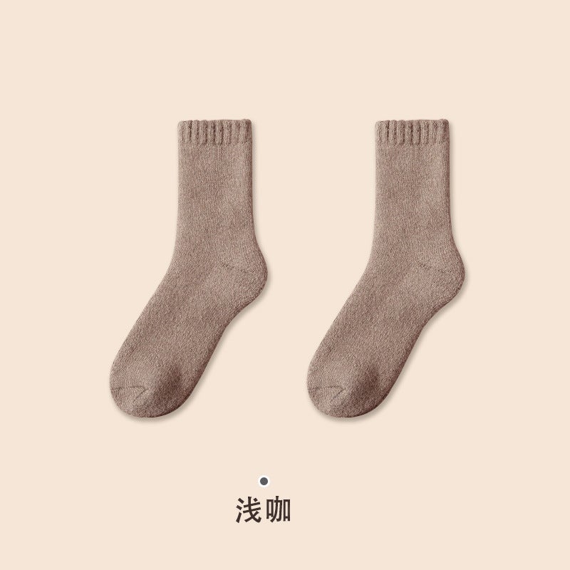 Wool Socks Women'S Men'S Fleece-Lined Thickened Terry Mid-Calf Length Socks Women'S Warm Socks Super Thick Plush Floor Socks - Image 1