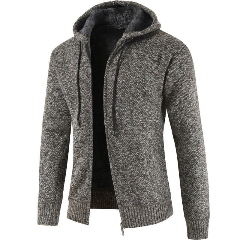 Sweater Top Autumn and Winter Solid Color Cardigan Casual All-match Slim-fit Collar Mens Zipper Collar Handsome Jacket 8802 dark gray