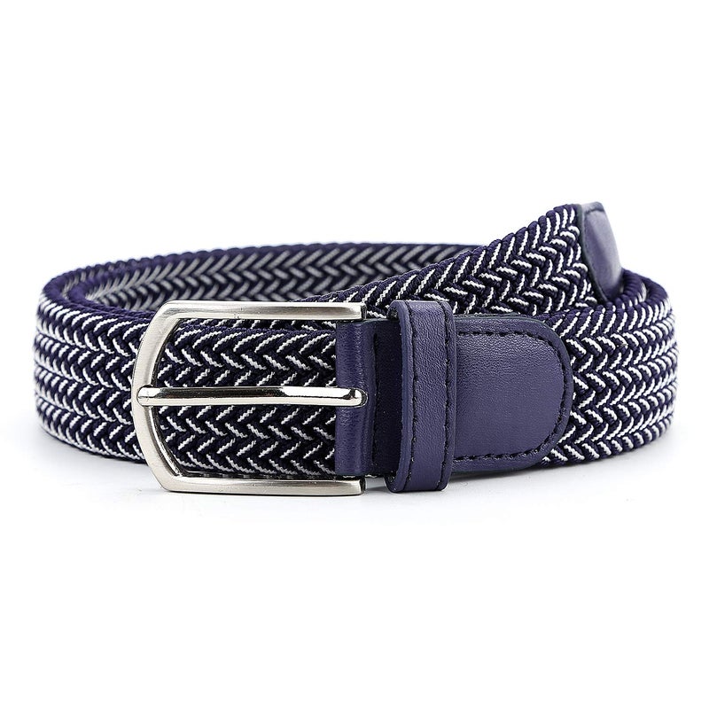 Radmire Braided Canvas Woven Elastic Stretch Belts for Men/Women/Junior with Multicolored (Blue-White, Large/36-38â€ Waist) - Image 2