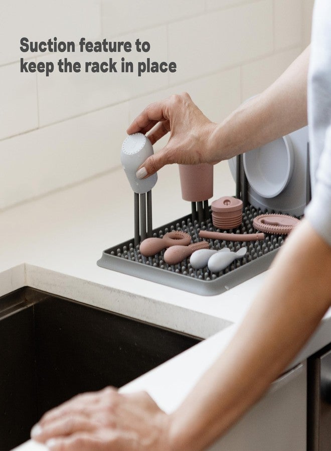 ezpz Drying Rack (Sage) - Silicone Dish Drying Rack with Suction Base - Adjustable Pegs - Odor-Resistant - Dry + Store Baby/Toddler Gear - Image 5