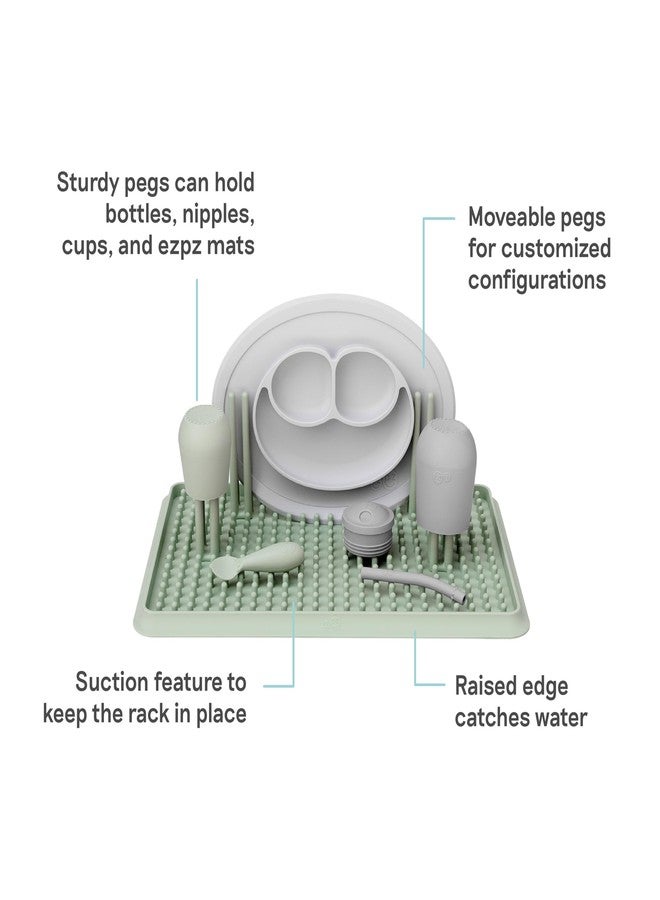 ezpz Drying Rack (Sage) - Silicone Dish Drying Rack with Suction Base - Adjustable Pegs - Odor-Resistant - Dry + Store Baby/Toddler Gear - Image 2