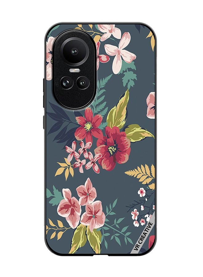 VR CREATIVE Protective Case Cover For Oppo Reno 10 Gray Flower Design Multicolour - Image 1