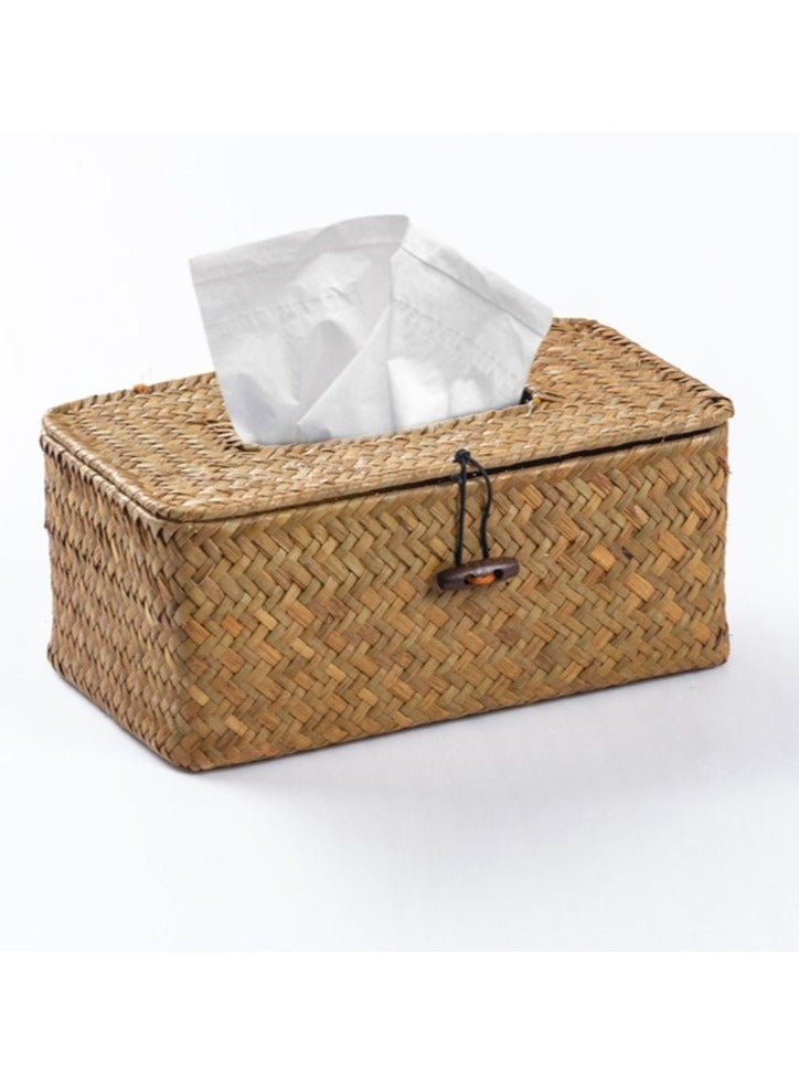 OASIS-TH Rustic Seagrass Tissue Box Cover - Handwoven Wicker Design, Natural Rattan Decorative Tissue Holder for Home, Office, Bathroom, and Living Room - Image 1
