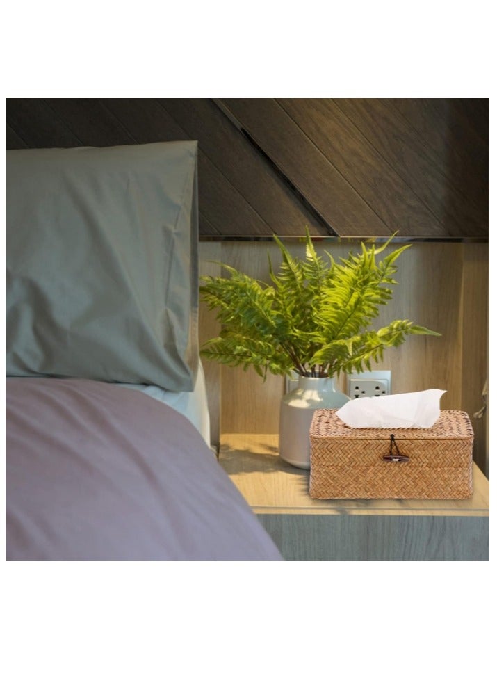 OASIS-TH Rustic Seagrass Tissue Box Cover - Handwoven Wicker Design, Natural Rattan Decorative Tissue Holder for Home, Office, Bathroom, and Living Room - Image 2