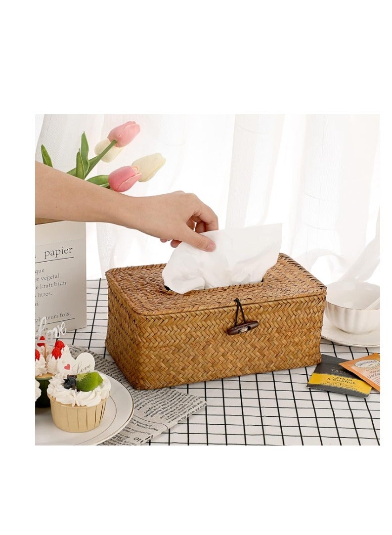 OASIS-TH Rustic Seagrass Tissue Box Cover - Handwoven Wicker Design, Natural Rattan Decorative Tissue Holder for Home, Office, Bathroom, and Living Room - Image 3