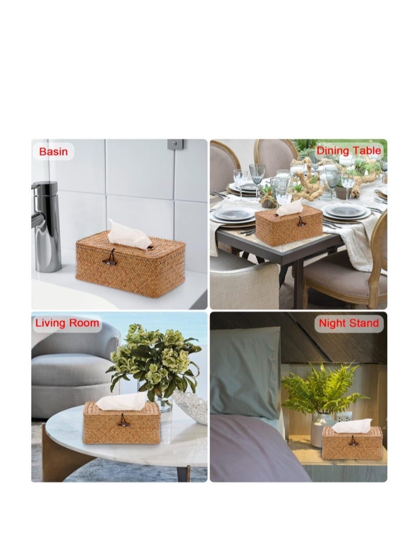 OASIS-TH Rustic Seagrass Tissue Box Cover - Handwoven Wicker Design, Natural Rattan Decorative Tissue Holder for Home, Office, Bathroom, and Living Room - Image 4