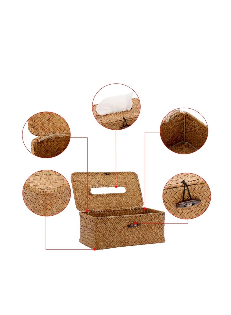 OASIS-TH Rustic Seagrass Tissue Box Cover - Handwoven Wicker Design, Natural Rattan Decorative Tissue Holder for Home, Office, Bathroom, and Living Room - Image 5