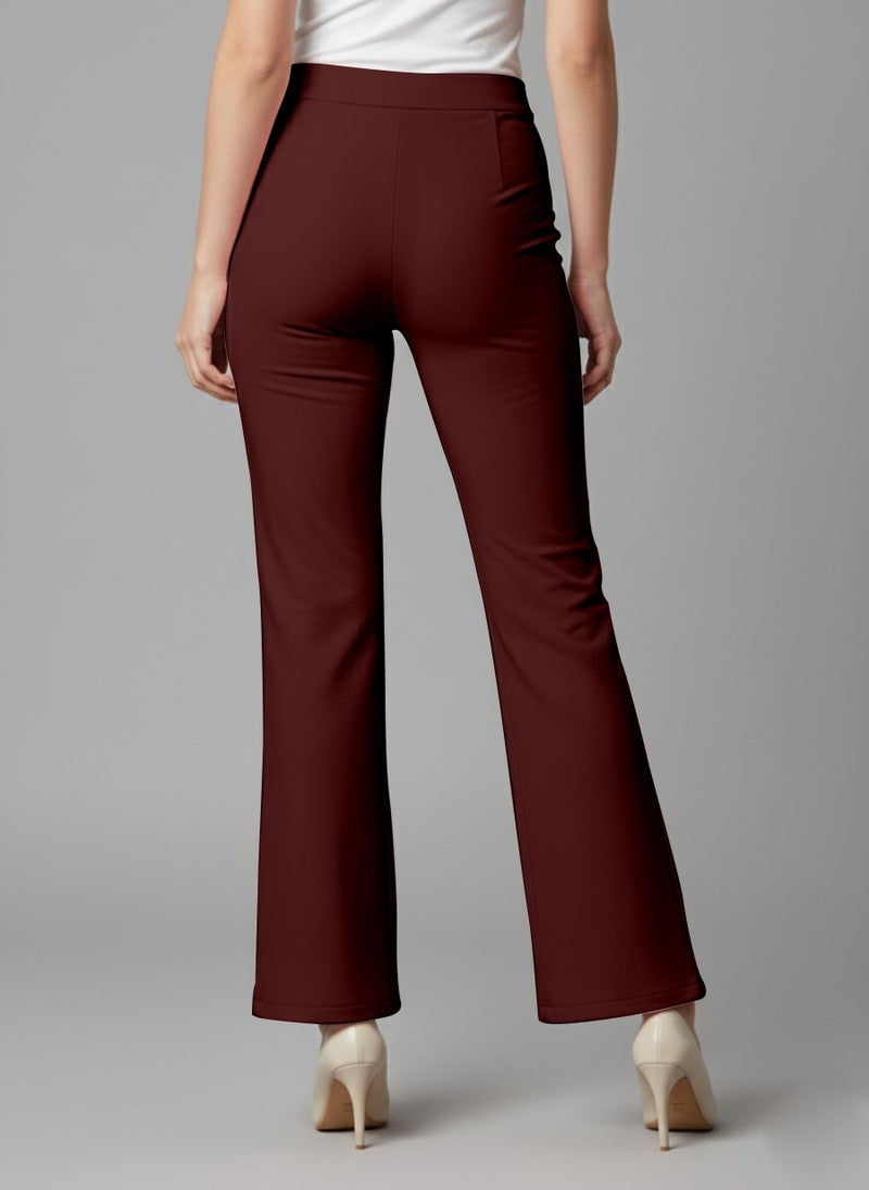 Mehrang Womens Straight High Rise Trousers Pants and Bellbottom Pants for Womens (28, Maroon) - Image 2