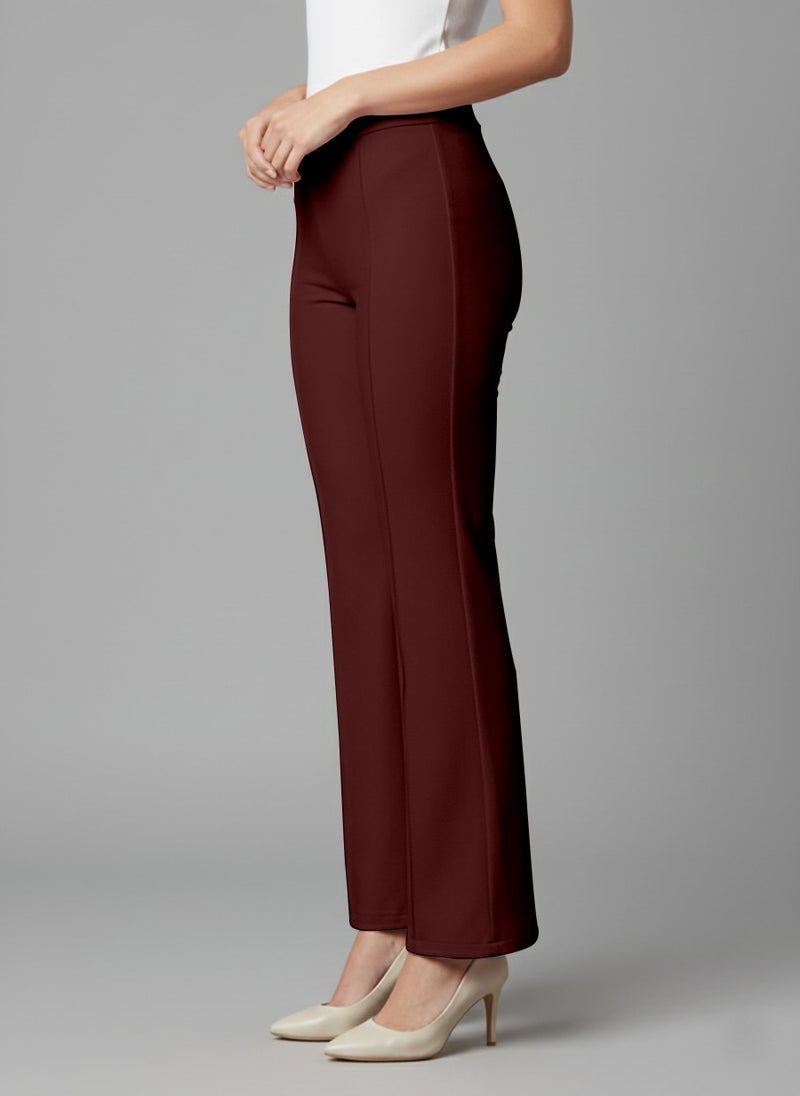Mehrang Womens Straight High Rise Trousers Pants and Bellbottom Pants for Womens (28, Maroon) - Image 3