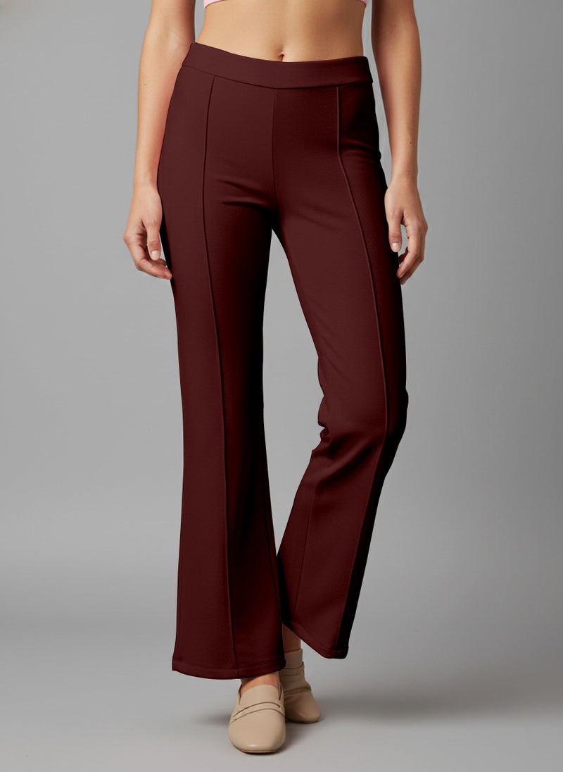Mehrang Womens Straight High Rise Trousers Pants and Bellbottom Pants for Womens (28, Maroon) - Image 5
