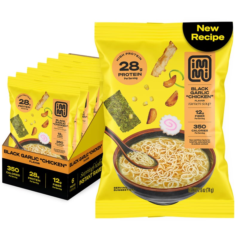 immi Black Garlic Chicken Ramen  Bold Flavor Chewier Noodles  High Protein  Vegan KetoFriendly Ramen Noodles  Low Carb Zero Sugar  Healthy PlantBased Ramen Bowl 6Pack - Image 3