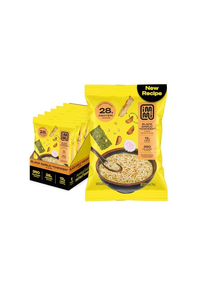 immi Black Garlic Chicken Ramen  Bold Flavor Chewier Noodles  High Protein  Vegan KetoFriendly Ramen Noodles  Low Carb Zero Sugar  Healthy PlantBased Ramen Bowl 6Pack - Image 1
