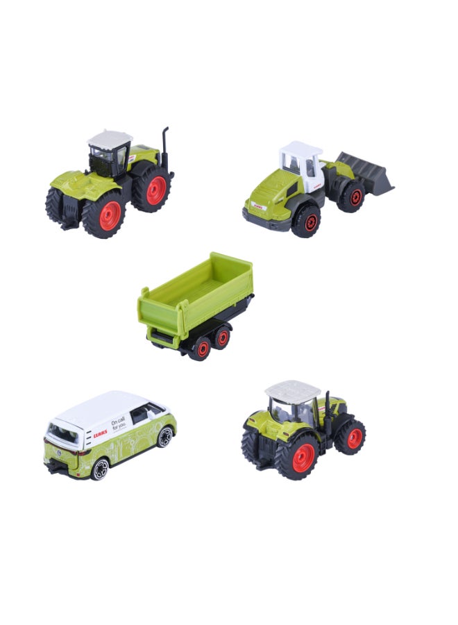 Majorette Claas Farm 5 Pieces Diecast Giftpack, 5 Metal Farm Vehicles, 1:64 Scale Tractor Toy Set with Freewheel, Suspension and Opening Parts, 7.5 cm, Ages 3+ - Image 2