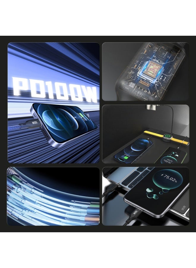 Dudao A12Max+ PD 100W 3in1 Charger Cable: USB-C Lightning 1.2m - Black - Image 2