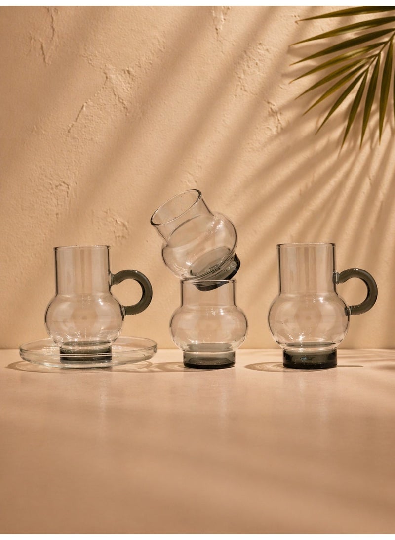 Raz 18 Pcs Tea & Coffee Serving Set – Rounded Glass Design with Colored Base & Clear Saucer - Image 1