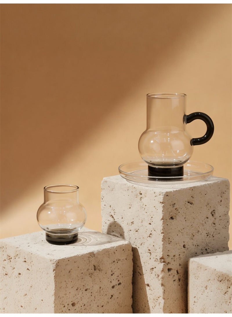 Raz 18 Pcs Tea & Coffee Serving Set – Rounded Glass Design with Colored Base & Clear Saucer - Image 2