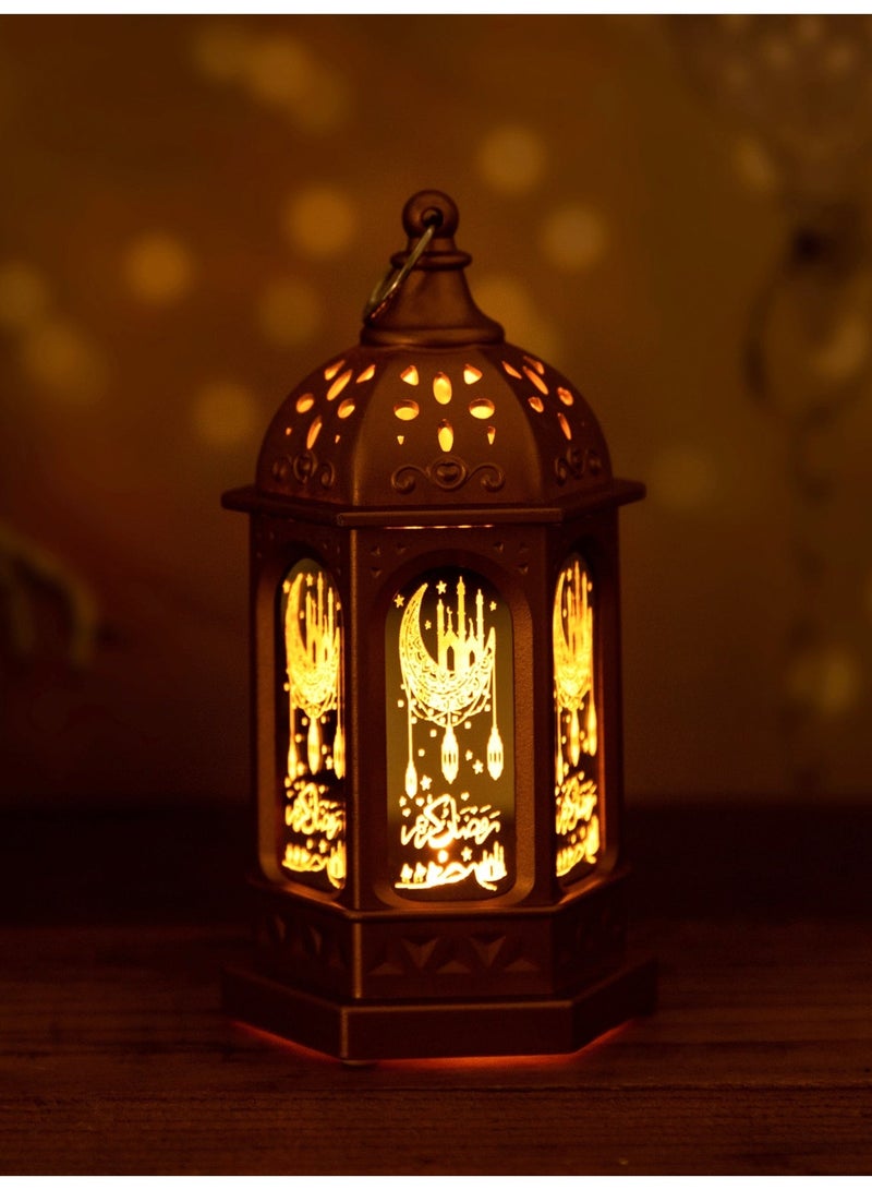 فانوس رمضان ديكور بإضاءة LED - تصميم كلاسيكي مع هلال ومسجد - زينة لرمضان والعيد - 13 سم - Image 3