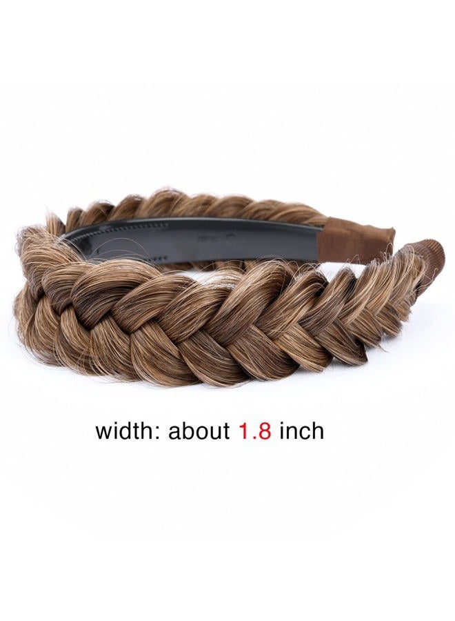 BOBIYA Wide Chunky Plaited Braided Headband Hair Band Synthetic Braid Hairpieces with Teeth Piano Two Tone Colors Accessories for Women Girl (W-Claybank) - Image 5