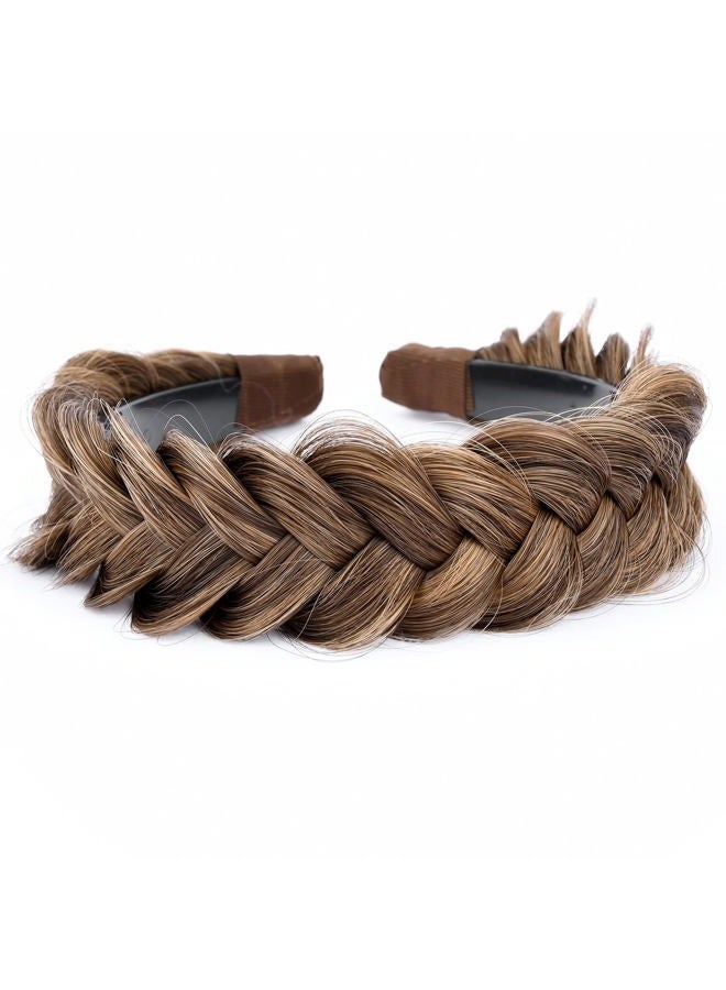 BOBIYA Wide Chunky Plaited Braided Headband Hair Band Synthetic Braid Hairpieces with Teeth Piano Two Tone Colors Accessories for Women Girl (W-Claybank) - Image 1