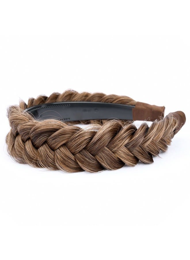 BOBIYA Wide Chunky Plaited Braided Headband Hair Band Synthetic Braid Hairpieces with Teeth Piano Two Tone Colors Accessories for Women Girl (W-Claybank) - Image 3