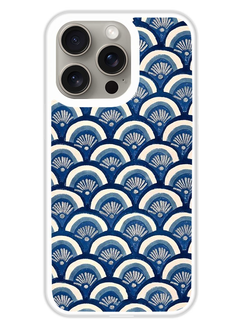 Theodor Protective Case Cover For APPLE IPHONE 15 Pro Max Blue Floral Patterns (White Bumper) - Image 1