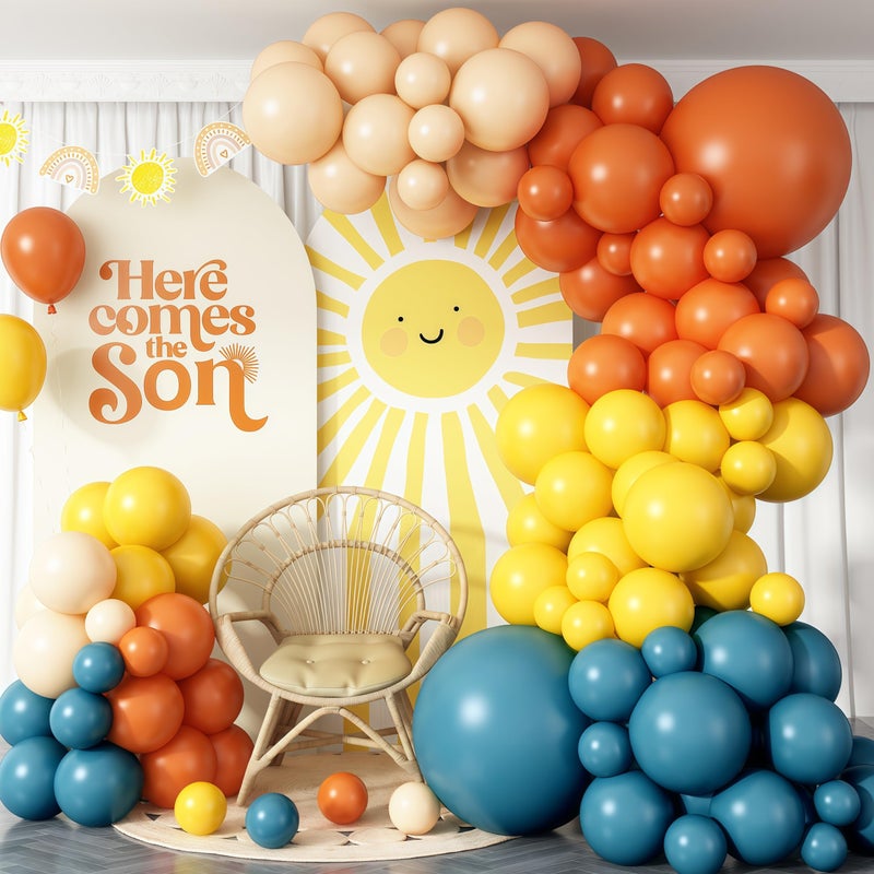 Paeyeq Here Comes the Son Balloon Arch Kit 128pcs Retro Blue and Yellow Balloons Garland kit Slate Blue and Beige Balloon for kids Baby Shower Gender Reveal Birthday Boho Anniversary Party Decoration - Image 2