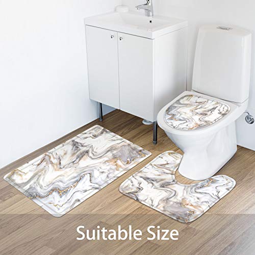 MitoVilla Marble Bathroom Sets with Shower Curtain and Rugs and Accessories, Abstract Grey Gold White, Modern, Gray Bathroom Decor Set - Image 4
