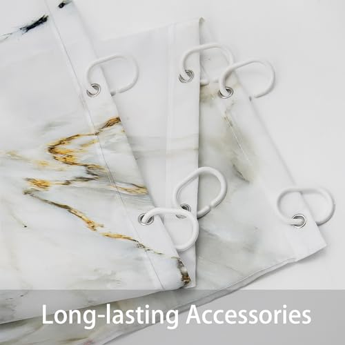 MitoVilla Marble Bathroom Sets with Shower Curtain and Rugs and Accessories, Abstract Grey Gold White, Modern, Gray Bathroom Decor Set - Image 3