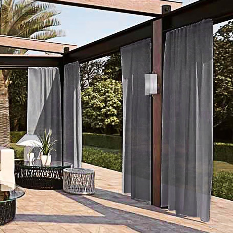 SpaceDresser Waterproof Outdoor Sheer Curtains for Patio - 2 Panels Rod Pocket Indoor Voile Sheer Curtain for Living Room,52W x 84L inch, Grey - Image 2