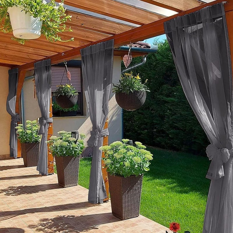 SpaceDresser Waterproof Outdoor Sheer Curtains for Patio - 2 Panels Rod Pocket Indoor Voile Sheer Curtain for Living Room,52W x 84L inch, Grey - Image 4