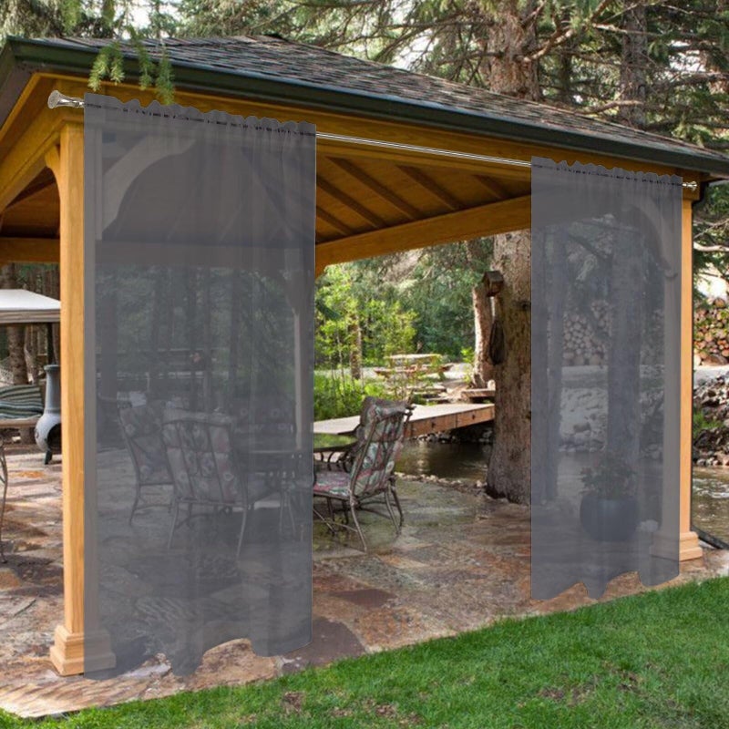 SpaceDresser Waterproof Outdoor Sheer Curtains for Patio - 2 Panels Rod Pocket Indoor Voile Sheer Curtain for Living Room,52W x 84L inch, Grey - Image 1