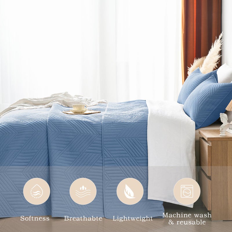 Davulos Twin Quilt Bedding Set,Bluish Grey Ultrasonic Quilt Set Reversible Microfiber Bedspread,Lightweight Soft Modern Geometric Coverlet Set for All Seasons(1 Quilt,1 Pillow Sham) - Image 3