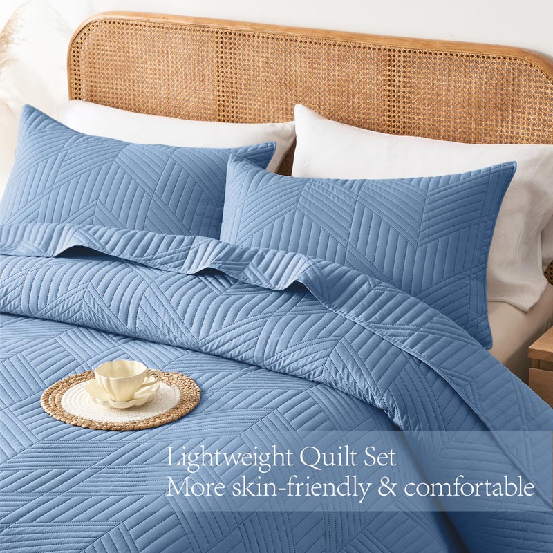 Davulos Twin Quilt Bedding Set,Bluish Grey Ultrasonic Quilt Set Reversible Microfiber Bedspread,Lightweight Soft Modern Geometric Coverlet Set for All Seasons(1 Quilt,1 Pillow Sham) - Image 4