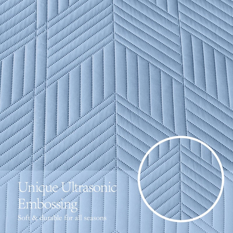 Davulos Twin Quilt Bedding Set,Bluish Grey Ultrasonic Quilt Set Reversible Microfiber Bedspread,Lightweight Soft Modern Geometric Coverlet Set for All Seasons(1 Quilt,1 Pillow Sham) - Image 5