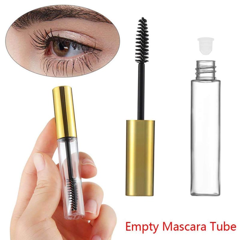 Comicfs 20 Pcs 4ml Transparent Reusable Empty Bottle Tube Container Makeup Vials Cosmetic Tool for Eyelash Growth Oil/Mascara with Rubber Inserts 8 Pcs Funnels (Gold) - Image 4