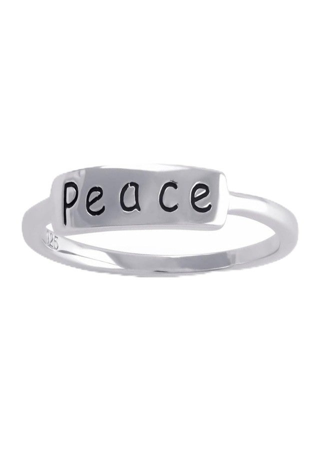 SILVERCLOSEOUT Rhodium Plated Sterling Silver Ladies Dainty Stacking Peace Word Ring - Size 8 - Image 1