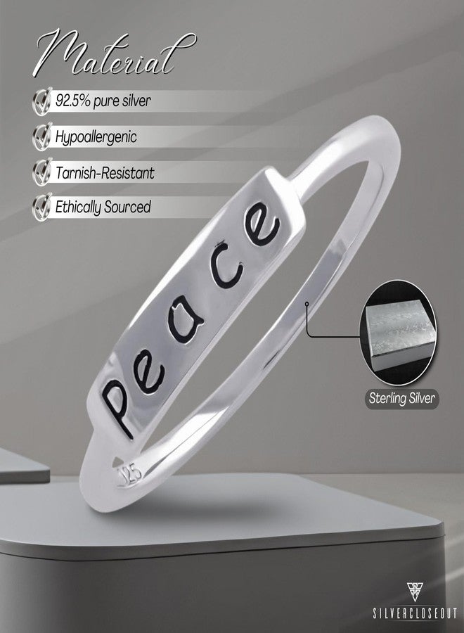 SILVERCLOSEOUT Rhodium Plated Sterling Silver Ladies Dainty Stacking Peace Word Ring - Size 8 - Image 2