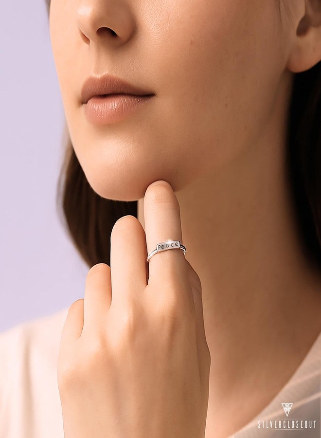 SILVERCLOSEOUT Rhodium Plated Sterling Silver Ladies Dainty Stacking Peace Word Ring - Size 8 - Image 4