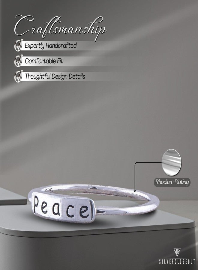 SILVERCLOSEOUT Rhodium Plated Sterling Silver Ladies Dainty Stacking Peace Word Ring - Size 8 - Image 3