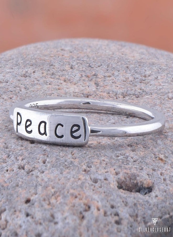 SILVERCLOSEOUT Rhodium Plated Sterling Silver Ladies Dainty Stacking Peace Word Ring - Size 8 - Image 5
