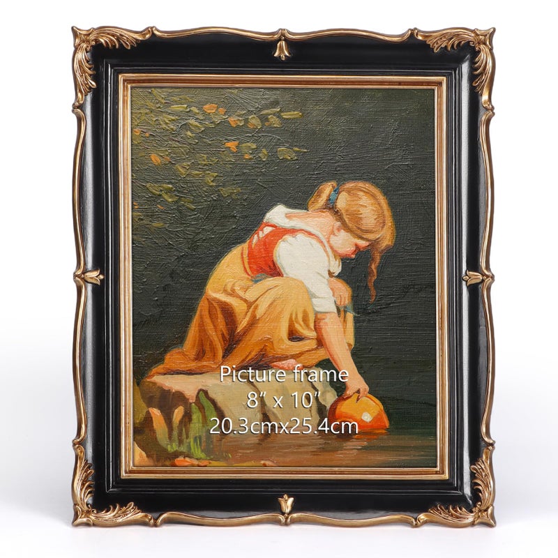 PHAREGE Vintage Picture Frame 8x10 Black Gold 8 by 10 Ornate Decorative Antique Frame with Mat for 5x7 Photo Fancy Matted Frame for Desktop or Wall Horizontal or Vertical