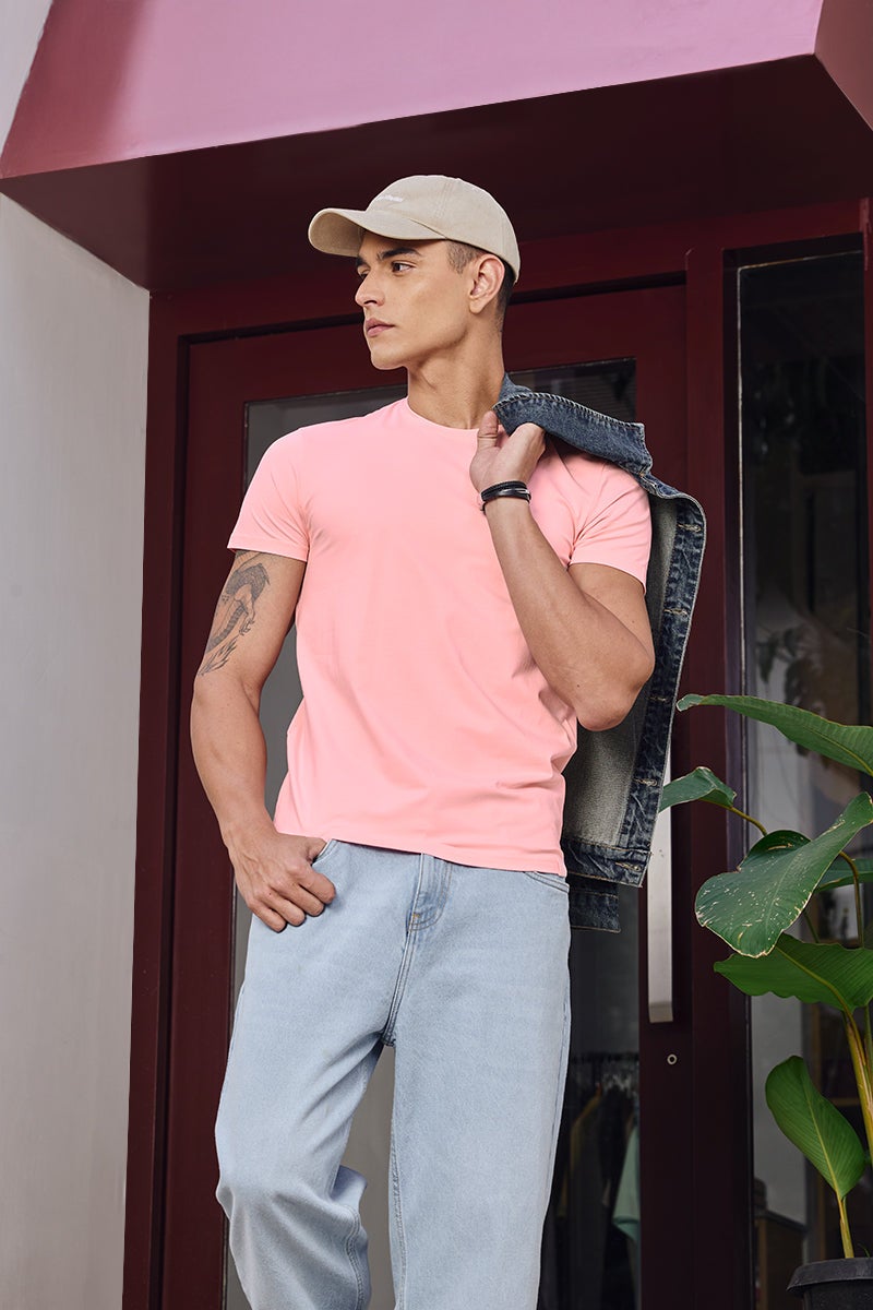 SNITCH Slim Fit Stretch Core Lab Peach T-Shirt - Image 1