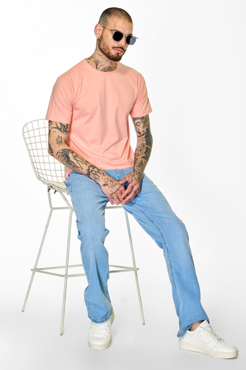 SNITCH Slim Fit Stretch Core Lab Peach T-Shirt - Image 4