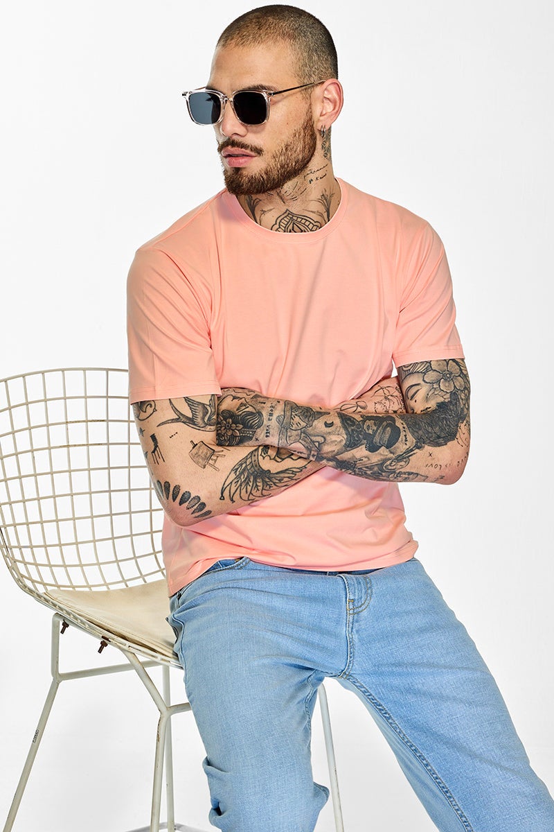 SNITCH Slim Fit Stretch Core Lab Peach T-Shirt - Image 2